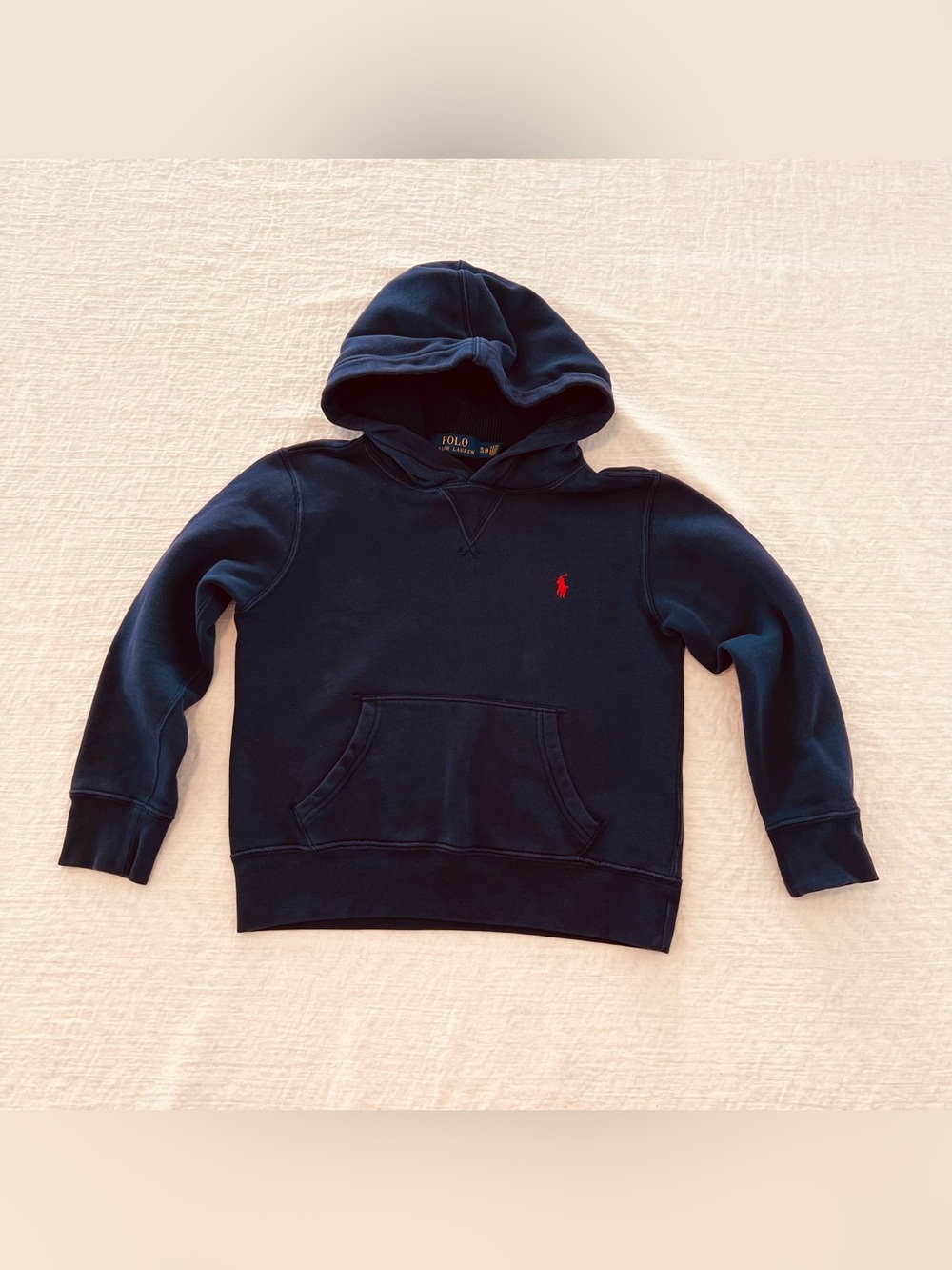 Polo Ralph Lauren Boys S/P(8) Navy Fleece Pullover Hoodie Embroidered Red Logo
